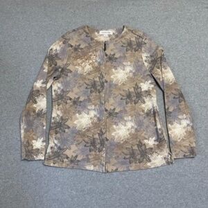 Breckenridge Top Womens Medium Long Sleeve Full Zip Beige Floral Modern